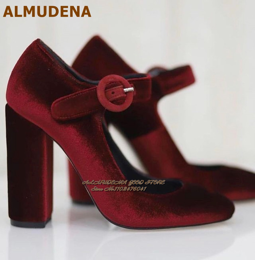 Women'S Shoes Burgundy - ALMUDENA Bordo Gri Kadife Mary Jane