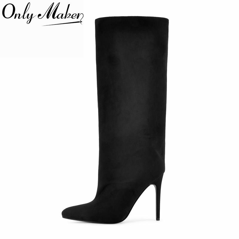 Women'S Shoes Wide Width - Onlymaker Siyah Suni Süet Diz Boyu