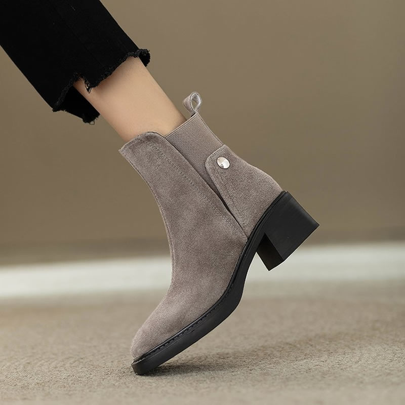 Women'S Shoes Trending 2025 - Süet Kadın Kalın Topuklu Bilek Botları
