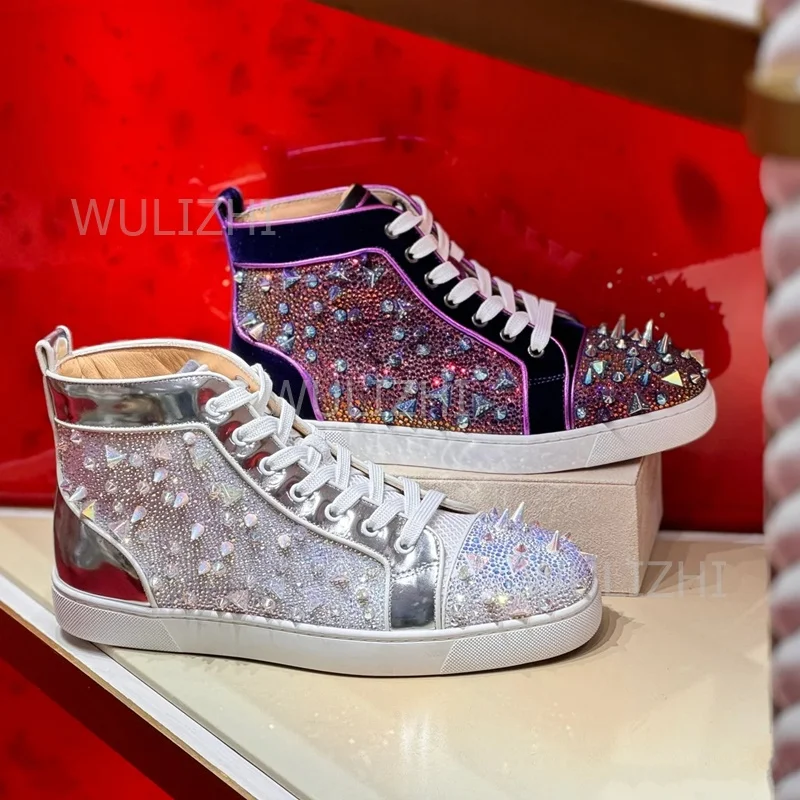Women'S Shoes Red Bottoms - Koyu Mor Kristal Perçinli Erkek Spor